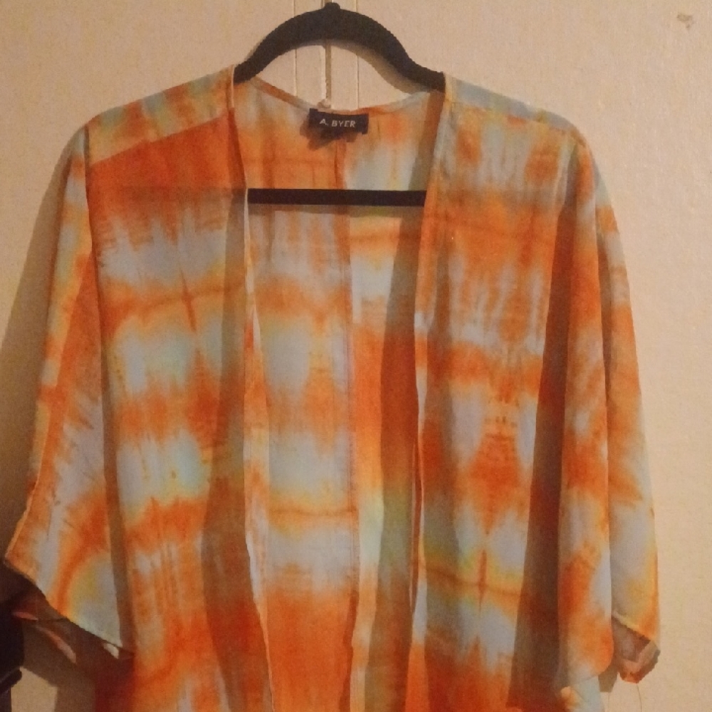 A. Byer Women's Vibrant Orange and Blue Blouse